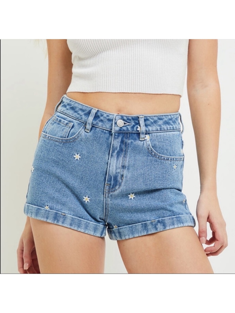 PacSun Raining Daisy Denim Mom Shorts